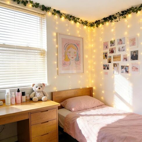 Knitgrip 12 Pcs Vines Lights for Dorm with 7.5 ft Artificial Ivy Vines 9.8 x 9.8 ft Fairy Lights and 40 Clear Wall Hooks for Dorm Wall Curtain College Back to School Decoration (Green,Pothos Leaves) in Saudi Arabia