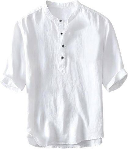 Men’s Henley Shirt Short Sleeve Button Down Tee Lightweight Breathable Casual Shirts Summer Beach Loose Fit Top in Kuwait