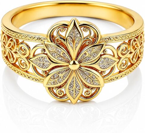 Chunky Flower Ring for Women, 14K Gold Plated Statement Stacking Floral Cocktail Ring Vintage Hollow Wide Band Ring Western Clover Finger Jewelry in Saudi Arabia