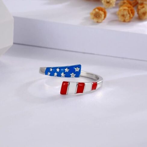 Pingyongchang 4th of July Patriotic Rings for Women Men America Red White Blue Star Adjustable Ring Usa American Flag Independence Day Gifts in Kuwait