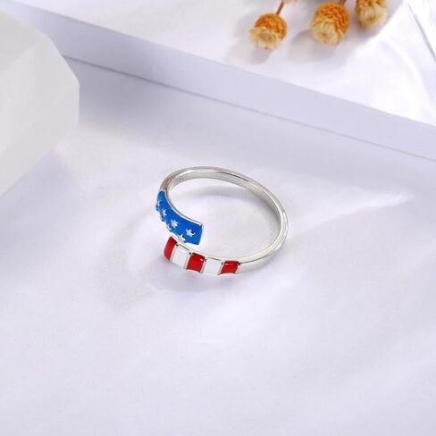 Pingyongchang 4th of July Patriotic Rings for Women Men America Red White Blue Star Adjustable Ring Usa American Flag Independence Day Gifts in Kuwait