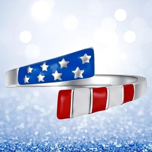 Pingyongchang 4th of July Patriotic Rings for Women Men America Red White Blue Star Adjustable Ring Usa American Flag Independence Day Gifts in Kuwait