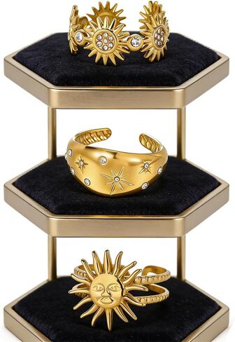 Gold Chunky Rings for Women Non Tarnish 18K Gold Plated Sun Star Open Adjustable Statement Rings Set Trendy Jewelry Gift in Saudi Arabia