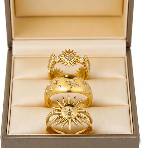 Gold Chunky Rings for Women Non Tarnish 18K Gold Plated Sun Star Open Adjustable Statement Rings Set Trendy Jewelry Gift in Saudi Arabia