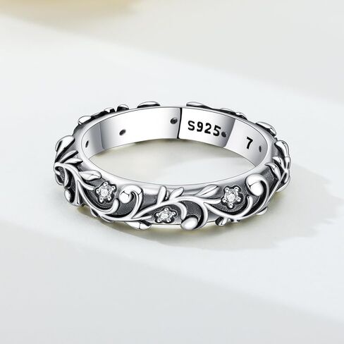 Stackable Patterned Ring 925 Sterling Silver with Cubic Zirconia – Simple CZ Stacking Ring for Women | Dainty Silver Ring S925 Hypoallergenic Jewelry in Saudi Arabia