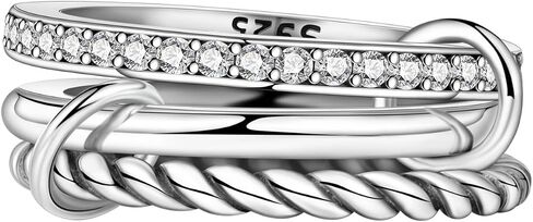 Stackable Patterned Ring 925 Sterling Silver with Cubic Zirconia – Simple CZ Stacking Ring for Women | Dainty Silver Ring S925 Hypoallergenic Jewelry in Saudi Arabia