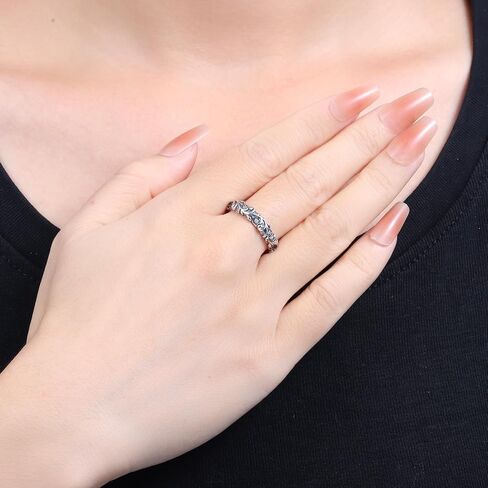 Stackable Patterned Ring 925 Sterling Silver with Cubic Zirconia – Simple CZ Stacking Ring for Women | Dainty Silver Ring S925 Hypoallergenic Jewelry in Saudi Arabia