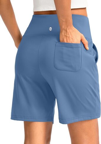 G Gradual Women's Bermuda Long Shorts with Pockets 9" High Waisted Knee Length Shorts for Women Walking Athletic Workout in Kuwait