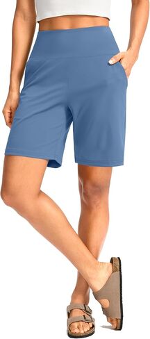 G Gradual Women's Bermuda Long Shorts with Pockets 9" High Waisted Knee Length Shorts for Women Walking Athletic Workout in Kuwait