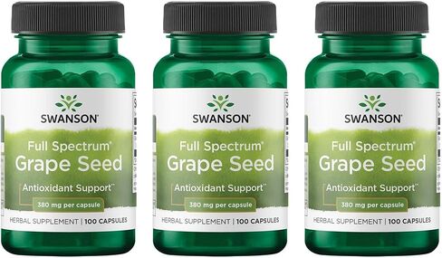 Swanson Grape Seed Heart Antioxidant Free Radicals Healthy Blood Pressure Support Polyphenols OPCS Herbal Supplement 380 mg 100 Capsules (3 Pack) in Kuwait