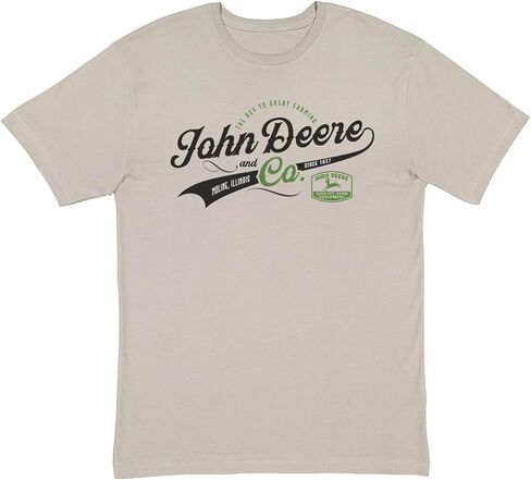 John Deere Mens Vintage Style Varsity The Key to Great Farming Short Sleeve Tshirt in Titanium Gray in Kuwait