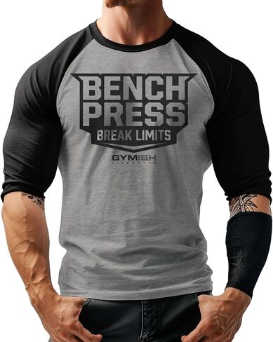 Gymish Lifestyle Bench Press Athletic Raglan Shirt for Gym Workout 3/4 Sleeve Mens Sports T-Shirt in Kuwait