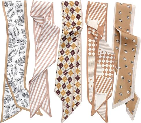 5 Packs Purse Scarf for Women, Satin Hair Scarfs Lightweight Skinny Headbands Boho Bag Scarf for Handbags Purse Handle Neck Hair Accessories in Kuwait