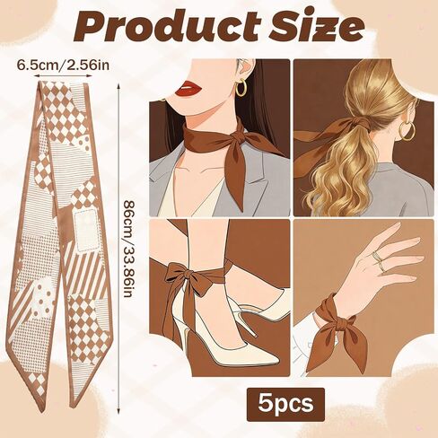 5 Packs Purse Scarf for Women, Satin Hair Scarfs Lightweight Skinny Headbands Boho Bag Scarf for Handbags Purse Handle Neck Hair Accessories in Kuwait