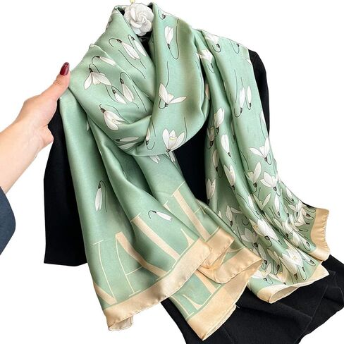 Silk Feeling Long Satin Scarf Fashion Beach Scarf Shawl Check Style Sunscreen Shawls Wraps-Lightweight Pattern in Kuwait