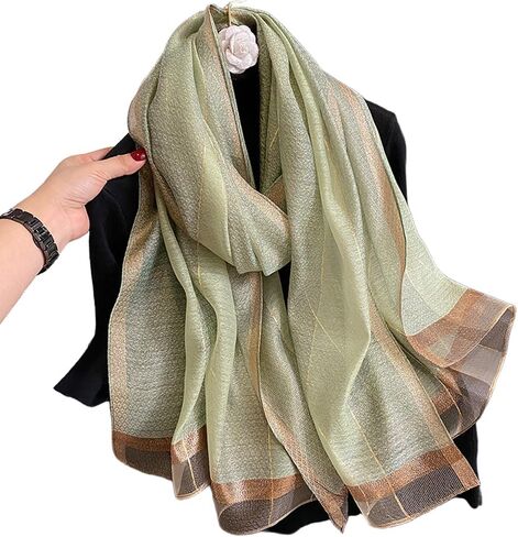 Silk Feeling Long Satin Scarf Fashion Beach Scarf Shawl Check Style Sunscreen Shawls Wraps-Lightweight Pattern in Kuwait