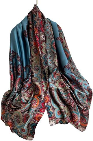 Silk Feeling Long Satin Scarf Fashion Beach Scarf Shawl Check Style Sunscreen Shawls Wraps-Lightweight Pattern in Kuwait