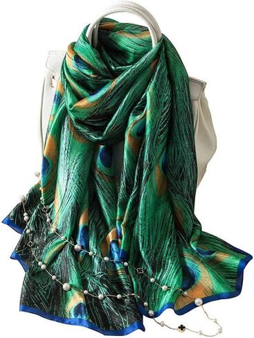 Silk Feeling Long Satin Scarf Fashion Beach Scarf Shawl Check Style Sunscreen Shawls Wraps-Lightweight Pattern in Kuwait