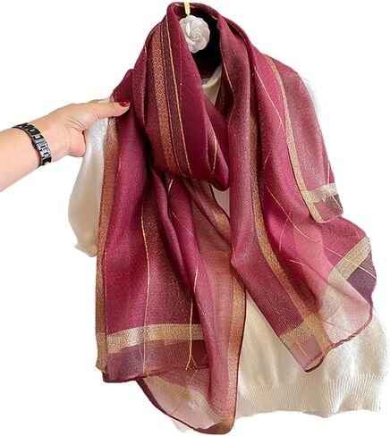 Silk Feeling Long Satin Scarf Fashion Beach Scarf Shawl Check Style Sunscreen Shawls Wraps-Lightweight Pattern in Kuwait