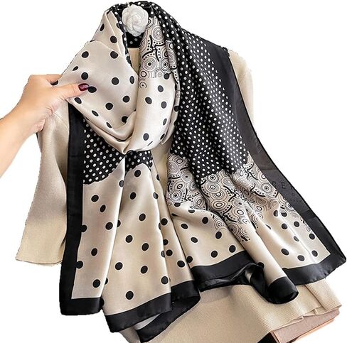 Silk Feeling Long Satin Scarf Fashion Beach Scarf Shawl Check Style Sunscreen Shawls Wraps-Lightweight Pattern in Kuwait