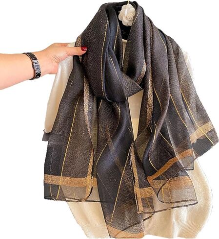 Silk Feeling Long Satin Scarf Fashion Beach Scarf Shawl Check Style Sunscreen Shawls Wraps-Lightweight Pattern in Kuwait