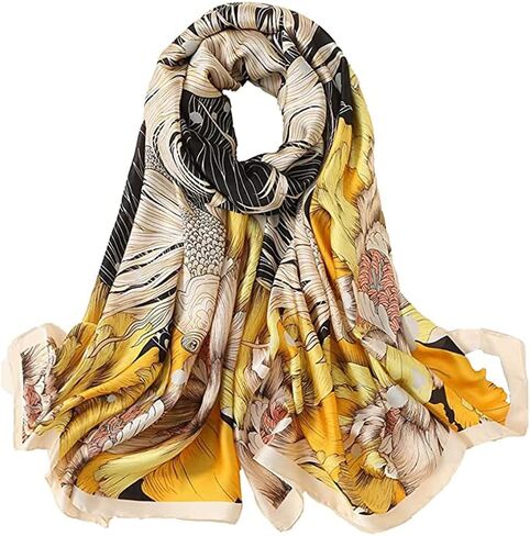 Silk Feeling Long Satin Scarf Fashion Beach Scarf Shawl Check Style Sunscreen Shawls Wraps-Lightweight Pattern in Kuwait