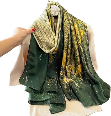 Silk Feeling Long Satin Scarf Fashion Beach Scarf Shawl Check Style Sunscreen Shawls Wraps-Lightweight Pattern in Kuwait