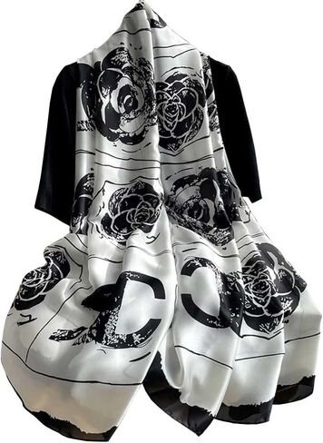 Silk Feeling Long Satin Scarf Fashion Beach Scarf Shawl Check Style Sunscreen Shawls Wraps-Lightweight Pattern in Kuwait