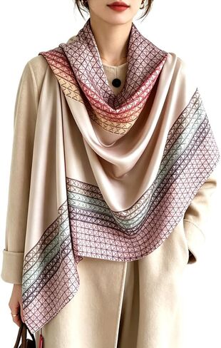 Silk Feeling Long Satin Scarf Fashion Beach Scarf Shawl Check Style Sunscreen Shawls Wraps-Lightweight Pattern in Kuwait