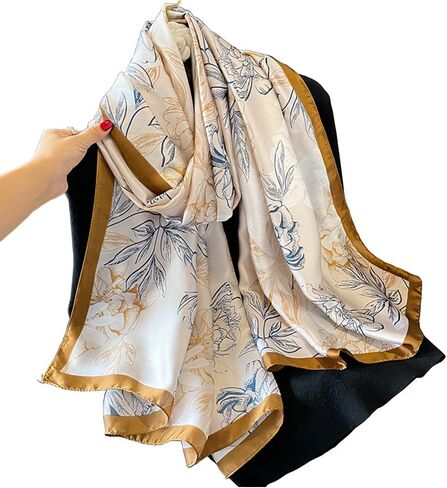 Silk Feeling Long Satin Scarf Fashion Beach Scarf Shawl Check Style Sunscreen Shawls Wraps-Lightweight Pattern in Kuwait