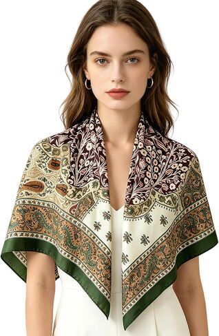 Women's Bandana Head Scarf 35"x35" Satin Large Square Scarf Versatile Printed Head & Neck Accessory in Saudi Arabia