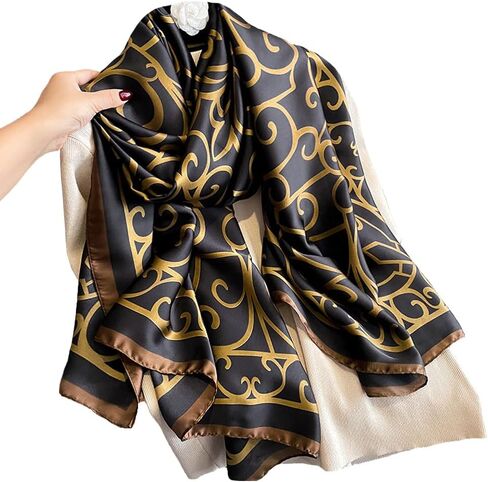 Silk Feeling Long Satin Scarf Fashion Beach Scarf Shawl Check Style Sunscreen Shawls Wraps-Lightweight Pattern in Kuwait