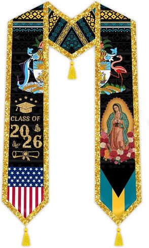 Graduation Stole Class of 2026 with Gold Glitter Trim, National Flag Generation Sash for Unisex Adult 75" Long in Saudi Arabia