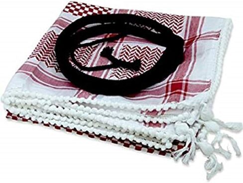 Authentic Middle Eastern Arab Kafiya Keffiyeh w Aqel Rope, Red/White, Large - X-Large in Saudi Arabia