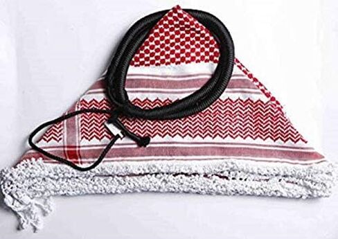 Authentic Middle Eastern Arab Kafiya Keffiyeh w Aqel Rope, Red/White, Large - X-Large in Saudi Arabia