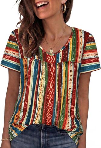 T Shirts for Women Short Sleeve Tops Casual Pleated Front Blouses V Neck Summer Tees 2026 in Saudi Arabia