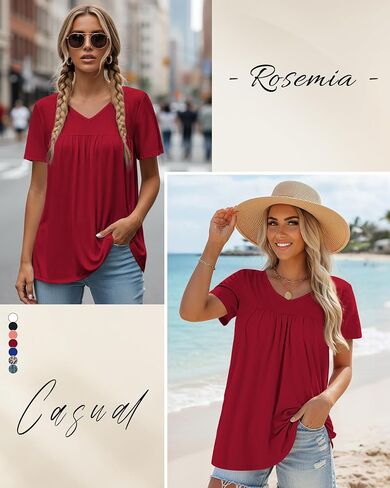 T Shirts for Women Short Sleeve Tops Casual Pleated Front Blouses V Neck Summer Tees 2026 in Saudi Arabia