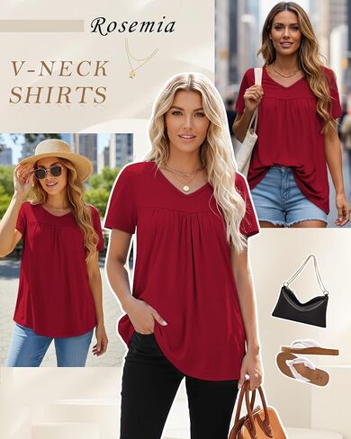 T Shirts for Women Short Sleeve Tops Casual Pleated Front Blouses V Neck Summer Tees 2026 in Saudi Arabia