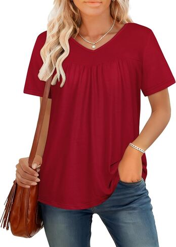 T Shirts for Women Short Sleeve Tops Casual Pleated Front Blouses V Neck Summer Tees 2026 in Saudi Arabia