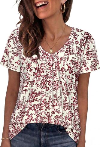 T Shirts for Women Short Sleeve Tops Casual Pleated Front Blouses V Neck Summer Tees 2026 in Saudi Arabia
