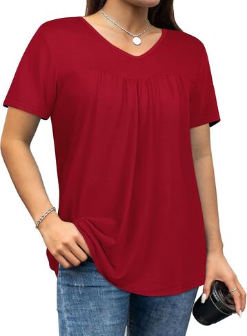 T Shirts for Women Short Sleeve Tops Casual Pleated Front Blouses V Neck Summer Tees 2026 in Saudi Arabia