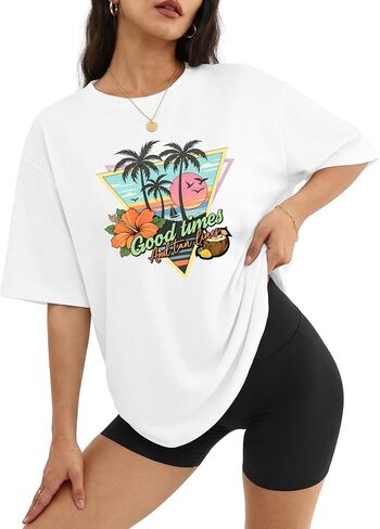 Aiyino Womens Oversized Graphic Tee 100% Cotton California Beach Graphic Shirt Loose Fit Casual Summer Top in Saudi Arabia