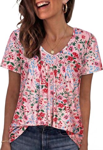 T Shirts for Women Short Sleeve Tops Casual Pleated Front Blouses V Neck Summer Tees 2026 in Saudi Arabia