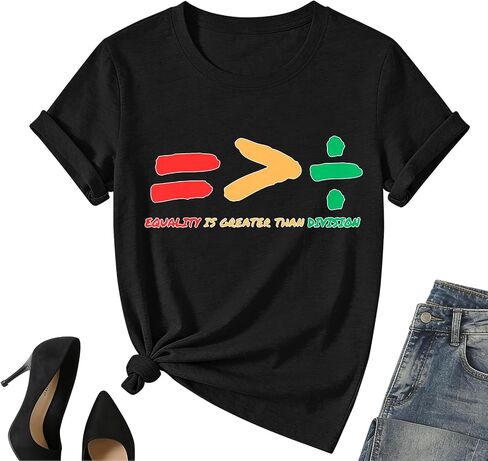 Juneteenth Shirt Women-Black History Month Short Sleeve African American Equality is Greater Than Division Tee Tops in Saudi Arabia
