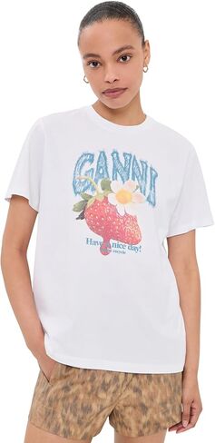 Ganni Women's Basic Cotton Jersey Strawberry Print Tee in Saudi Arabia