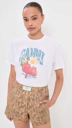 Ganni Women's Basic Cotton Jersey Strawberry Print Tee in Saudi Arabia