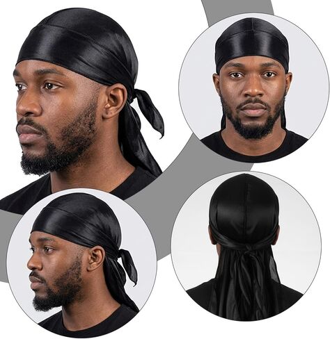 3 Pcs Durags for Men Silky Durag Satin Durag Wave Cap Doo Rag for 360 540 720 Waves Black in Kuwait