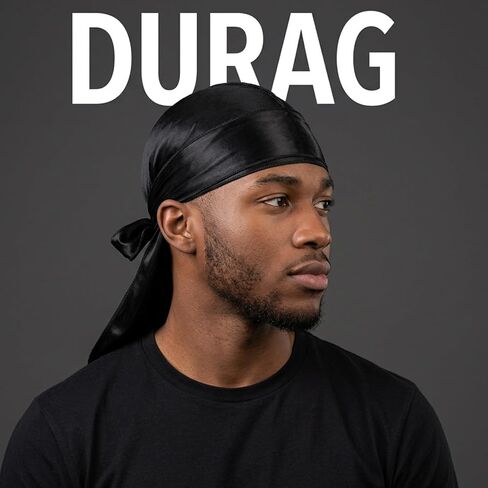 3 Pcs Durags for Men Silky Durag Satin Durag Wave Cap Doo Rag for 360 540 720 Waves Black in Kuwait