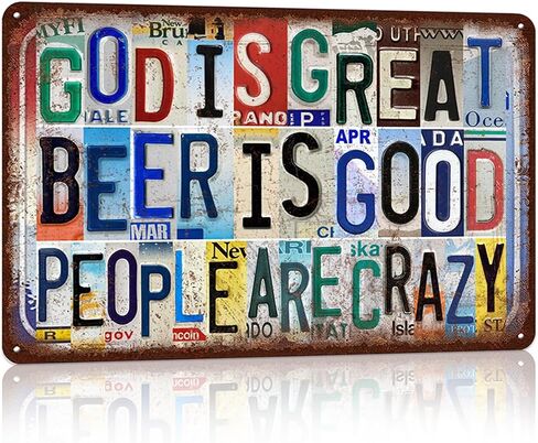 Vintage Wall Decor Metal Sign Tin Signs for Man Cave Home Garage - God Is Great Beer Is Good People Are Crazy in Saudi Arabia