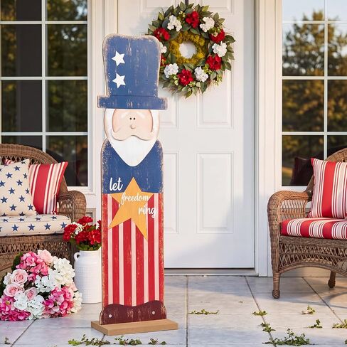 Novabright 30.2 H 4th of July Porch Sign Standing Wooden Patriotic Porch Decor Farmhouse Front Door Sign for Independence Day National Day Home Front Door Yard Party Decor in Kuwait